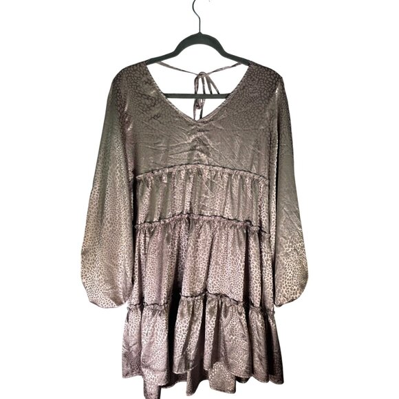 Oddi Leopard Print Tiered Babydoll Dress With Balloon Sleeves - Picture 3 of 11